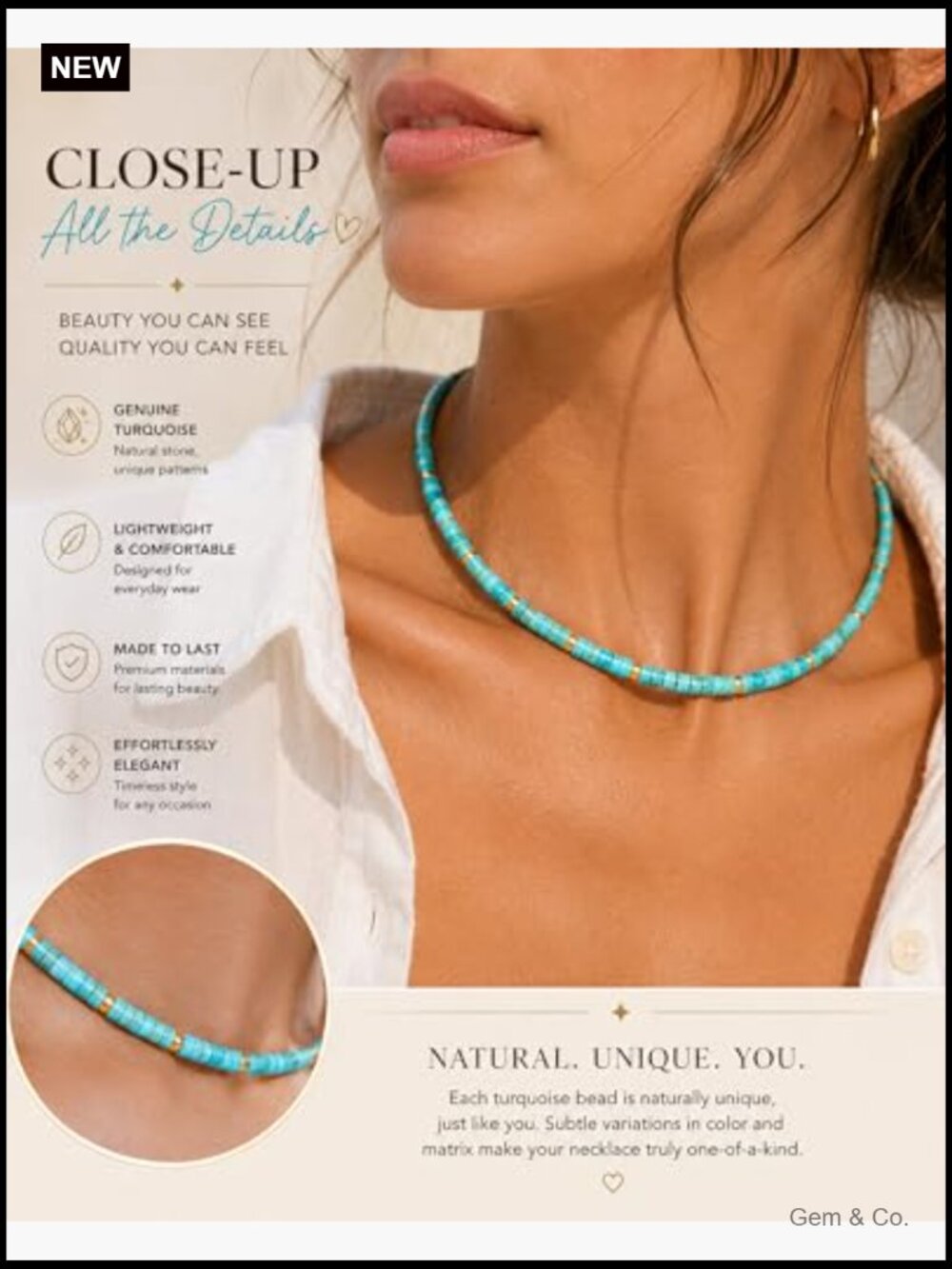 Genuine Turquoise Heishi Choker Necklace Adjustable 14-16 - Picture 7 of 7